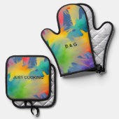 farbiger Lengtq Regenbogen Ofenhandschuh & Topflappen-Set (Vorderseite/Rückseite)