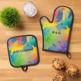 farbiger Lengtq Regenbogen Ofenhandschuh & Topflappen-Set