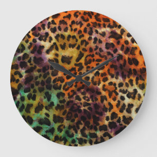 Farbiger Leopard: Abstrakte Vintage Textur Große Wanduhr