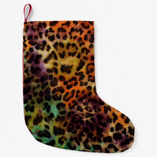 Farbiger Leopard: Abstrakte Vintage Textur Kleiner Weihnachtsstrumpf (Vorderseite)