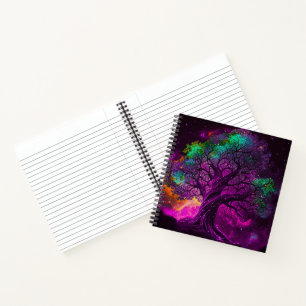 Farbiger Lila-Baum-Sterne-Universum-Kunstwerk   Notizblock