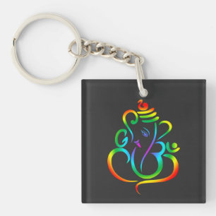 Farbiger Lord Ganesha auf schwarz Schlüsselanhänger