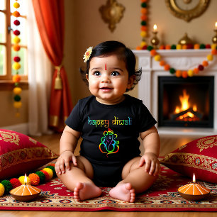 Farbiger Lord Ganesha Happy Diwali schwarz Baby Strampler