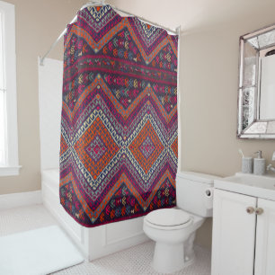 Farbiger Magenta Orange Vintage Türkischer Kilim T Duschvorhang