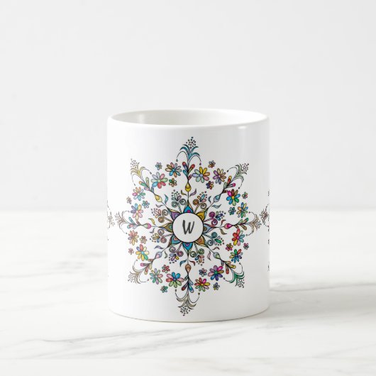 Farbiger Mandala-Monogramm Kaffeetasse (Mittel)