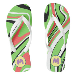 Farbiger Marmor l Neon Green l Monogram Badesandalen