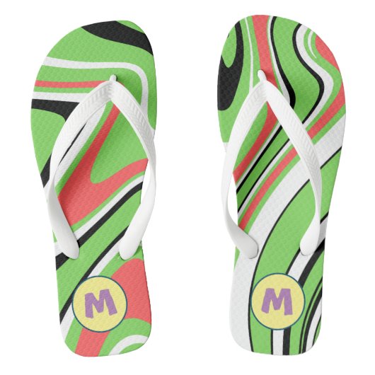 Farbiger Marmor l Neon Green l Monogram Badesandalen (Fußbett)