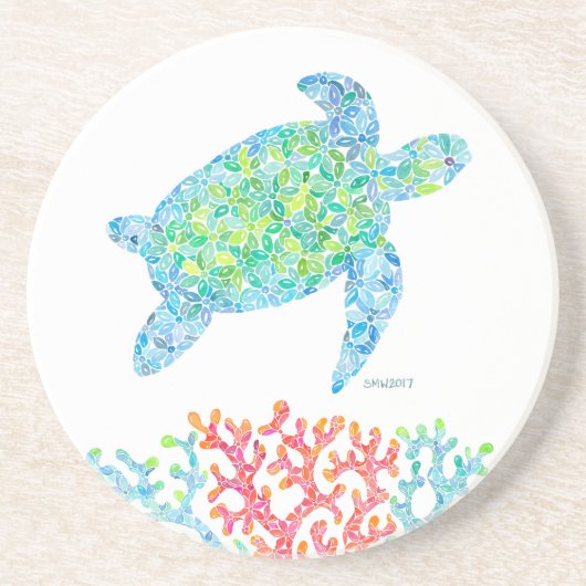 Farbiger Meeresschildkröte Sandstone-Untersetzer Getränkeuntersetzer (Vorne)