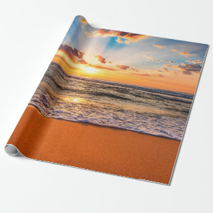 Farbiger Meerestrand Sonnenaufgang mit tiefblauem Geschenkpapier