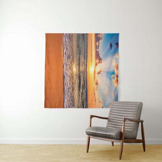 Farbiger Meerestrand Sonnenaufgang mit tiefblauem  Wandteppich (Beispiel (Horizontal))