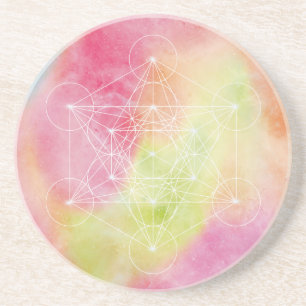 Farbiger Metatron-Würfel Heilige Geometrie Getränkeuntersetzer