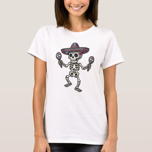 Farbiger Mexikanischer Skelett T-Shirt (Vorderseite)
