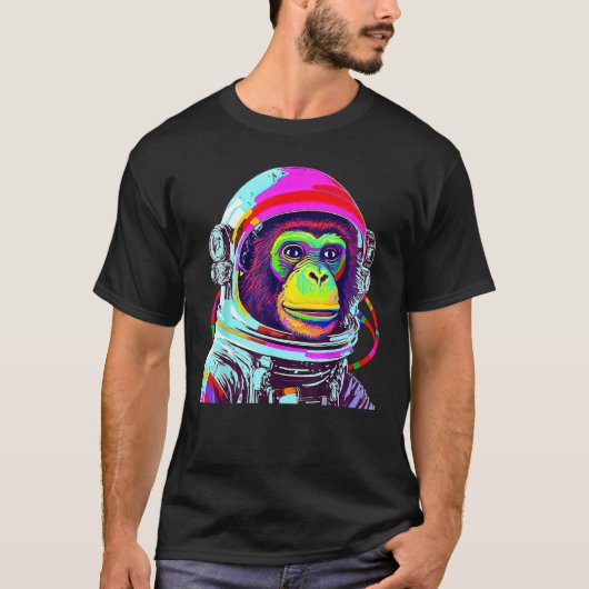 Farbiger Monkey Astronaut Space Explorer T-Shirt (Vorderseite)