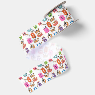 Farbiger Monster “BOO” Halloween-Cartoon-Design Satinband