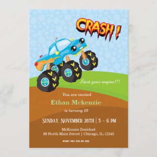 Farbiger Monsterwagen Einladung