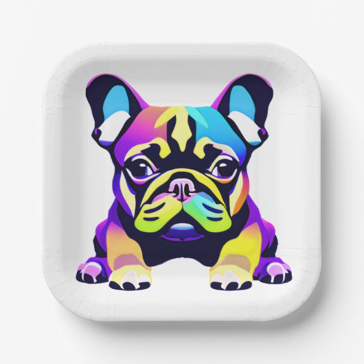 Farbiger Mops Hund Welpe Pappteller (Vorderseite)