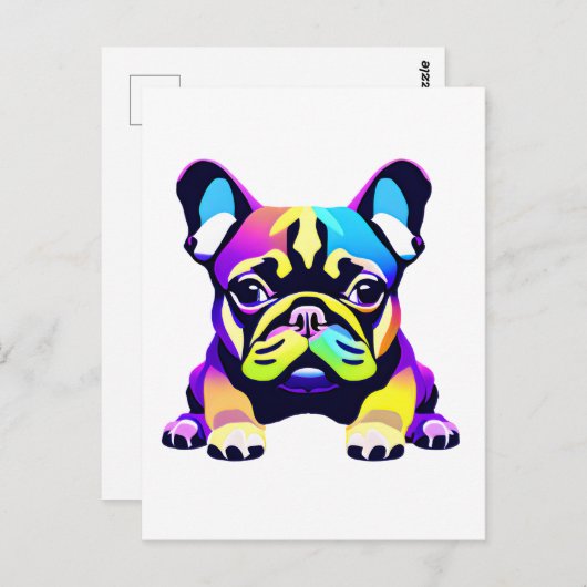 Farbiger Mops Hund Welpe Postkarte (Vorne/Hinten)