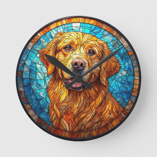Farbiger Mosaikhund Runde Wanduhr (Vorderseite)