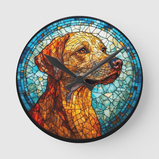 Farbiger Mosaikhund Runde Wanduhr (Vorderseite)