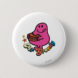 Farbiger Mr. Greedy beim Essen Button