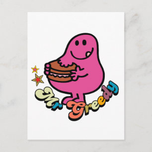Farbiger Mr. Greedy beim Essen Postkarte