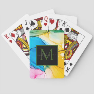 Farbiger Name des marmorierten Monogramms Spielkarten