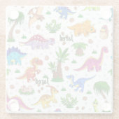 Farbiger Name Nahtloses Muster Dinosaurier Glasuntersetzer (Rückseite)