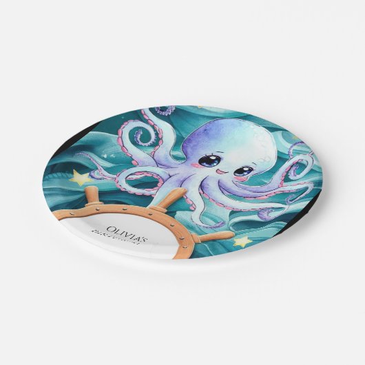 Farbiger Nauktopus zum Geburtstag Pappteller (Schrägansicht)