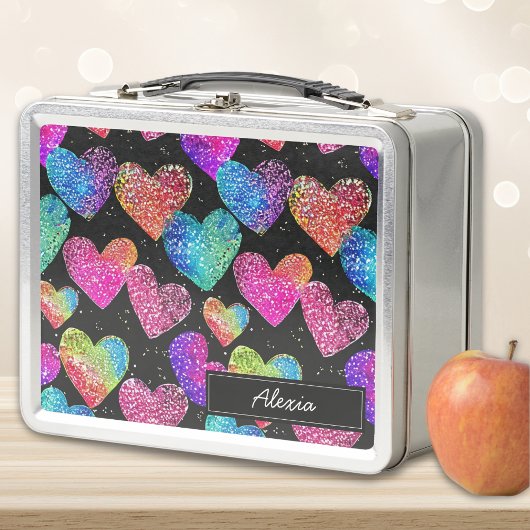 Farbiger Neon Heart Name Metall Brotdose