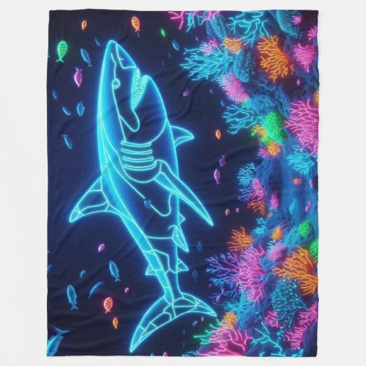 Farbiger Neonhai Fleecedecke (Vorderseite)