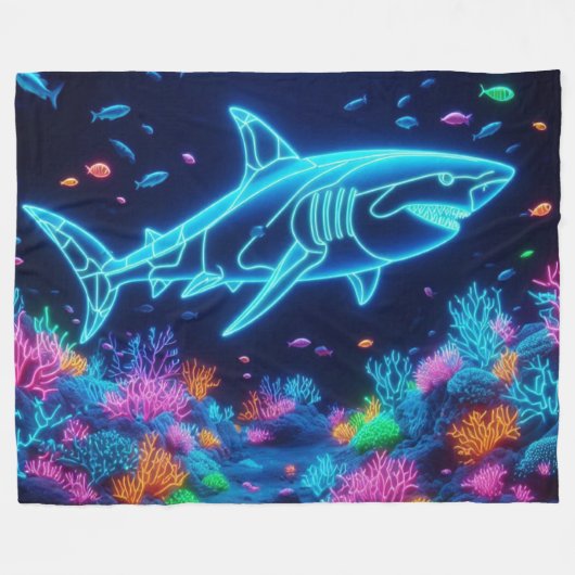 Farbiger Neonhai Fleecedecke (Vorderseite (Horizontal))