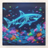 Farbiger Neonhai Glasuntersetzer (Vorderseite)