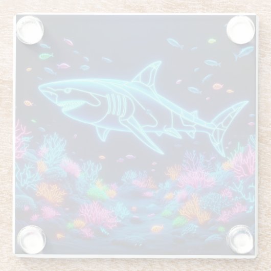 Farbiger Neonhai Glasuntersetzer (Rückseite)