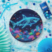 Farbiger Neonhai Pappteller (Party)