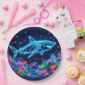 Farbiger Neonhai Pappteller (Party)