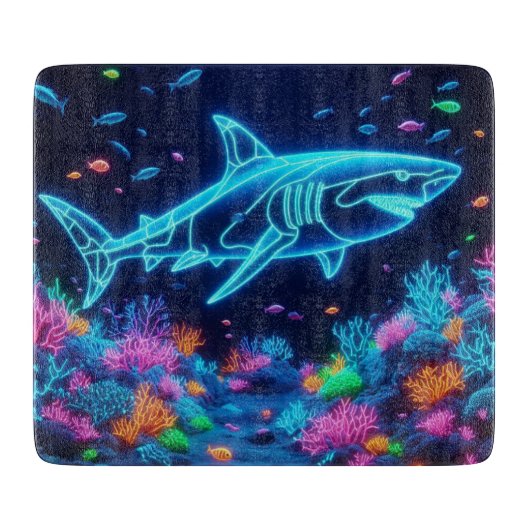 Farbiger Neonhai Schneidebrett (Vorderseite)