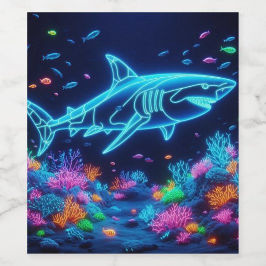 Farbiger Neonhai Weinetikett (Einzelnes Label)