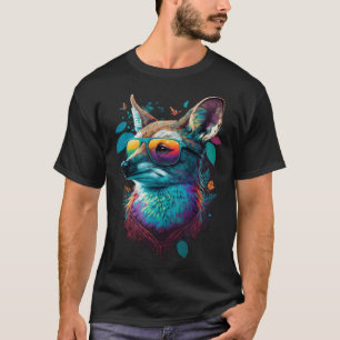 Farbiger Niedlicher Fuchs mit Sonnenbrille Tier T-Shirt