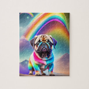 Farbiger Niedlicher Mops mit Regenbogen Puzzle