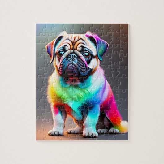 Farbiger Niedlicher Mops mit Regenbogenfarben, Mop Puzzle (Vertikal)