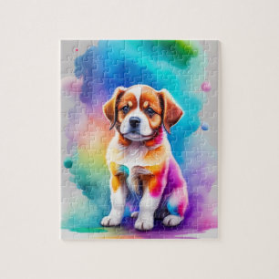 Farbiger Niedlicher Wasserfarbhund Puzzle