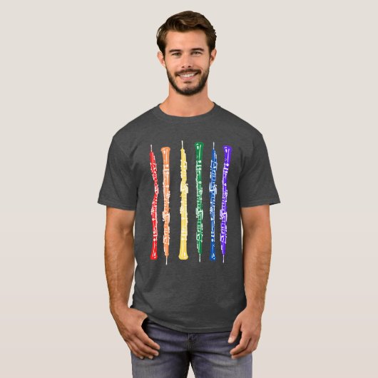 Farbiger Oboe-Oboist-Spieler Doppelreed T-Shirt (Vorne ganz)