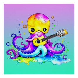 Farbiger Oktopus Gitarre spielen Poster