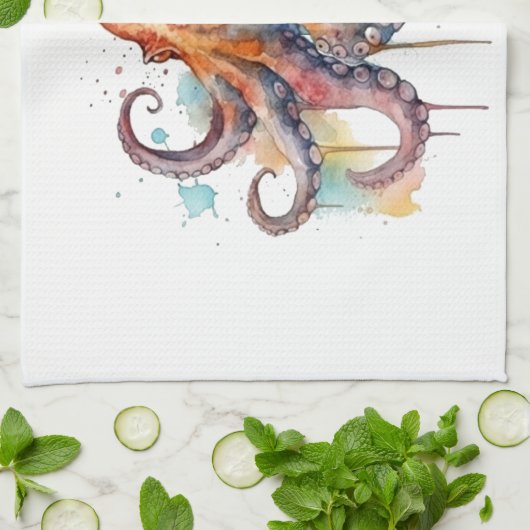 farbiger Oktopus in Aquarellfarbe Geschirrtuch (Gefaltet)