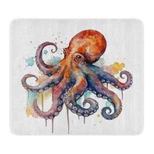 farbiger Oktopus in Aquarellfarbe große Augen Schneidebrett