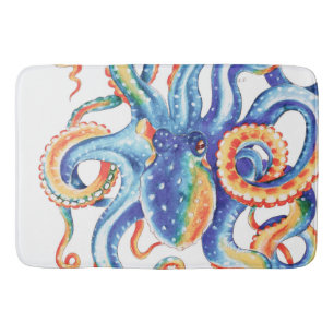 Farbiger Oktopus Wasserfarben Kunst, Dichtung und  Badematte