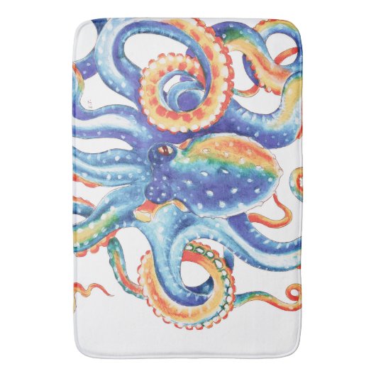 Farbiger Oktopus Wasserfarben Kunst, Dichtung und Badematte (Vorderseite Vertikal)