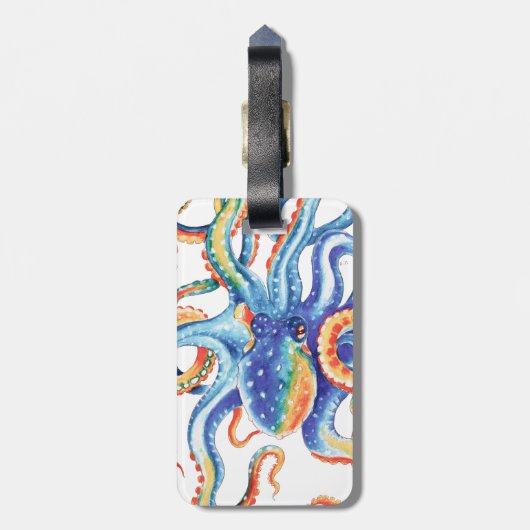 Farbiger Oktopus Wasserfarben Kunst, Dichtung und Gepäckanhänger (Rückseite vertikal)