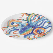 Farbiger Oktopus Wasserfarben Kunst, Dichtung und  Pappteller (Schrägansicht)