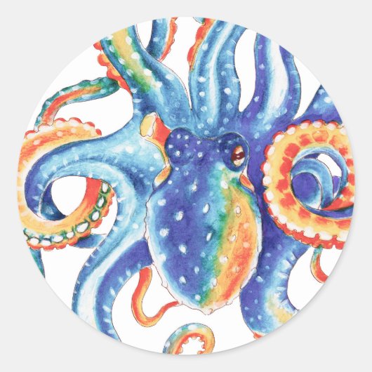 Farbiger Oktopus Wasserfarben Kunst, Dichtung und Runder Aufkleber (Vorderseite)